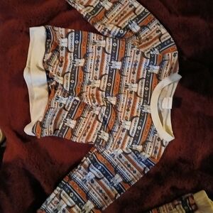 Colorful Bull Skull Cowboy Patterned Long Sleeve Pants Outfit